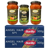 Kit 2 molhos Italianos Basilico 400g cada + Molho Pesto 190g SANTA TAVOLA + 2 Macarrão N.1 ANGEL HAIR BARILLA 500g cada - imagem 1