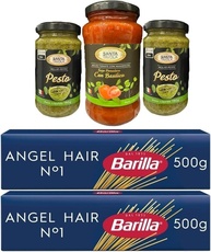 Kit 2 Molhos Pesto 190g + 1 Molho Basilico 400g Italiano SANTA TAVOLA + 2 Macarrão N.1 ANGEL HAIR BARILLA 500g cada - imagem 1
