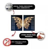 Quadro Decorativo Abstrato Dourado Golden Ouro Borboleta - 2 Unidades 60x40cm - imagem 4