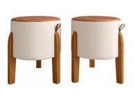 Kit 2 Puffs Redondos com Pés de Madeira - Luna Bege/Caramelo em Linho | Decore com Estilo e Conforto - imagem 4