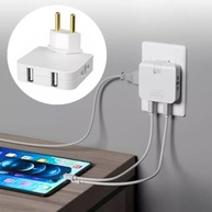 Kit 2 Adaptadores Tomada Benjamin Articulado com 2 USB + 2 Tomadas 10A 220V (Azul) - imagem 3
