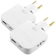 Kit 2 Adaptadores Benjamin Articulado Flexível Bivolt 10A: 2 Tomadas + 1 USB + 1 USB-C (Branco) - imagem 2