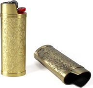 HUMWE Pacote com 2 Capas para Isqueiro de Metal Vintage, Capa Frontal com Gravura Em Arabesco, Capa Reutilizável para Isqueiros Bic J6 Regulares(Estilo 1-Bronze E Dourado, 2), Dourado, Prateado, 3,14' - imagem 1
