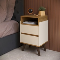 Mesa de Cabeceira Verona com 2 Gavetas - Design Elegante em Off White e Freijó - imagem 1