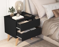 Kit 2 Mesas de Cabeceira Roma com 2 Gavetas e Pés - Design Moderno em Preto - imagem 3