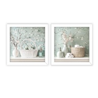 Kit 2 Quadros 18x18 cm com Flores Menta para Banheiro e Lavabo - Moldura Preta Elegante - imagem 3