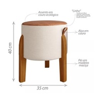 Kit 2 Puffs Redondos com Pés de Madeira - Luna Bege/Caramelo em Linho | Decore com Estilo e Conforto - imagem 2