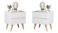 Kit 2 Mesas de Cabeceira Roma com 2 Gavetas e Pés - Design Elegante em Branco - imagem 2