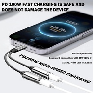 Adaptador USB-C 2 em 1 100W: Carregue e Ouça no iPhone 16 - imagem 2