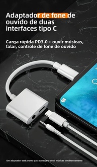 Adaptador USB-C 2 em 1: Áudio + Carga Rápida - imagem 2