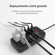 Régua de Energia Inteligente: 5 Tomadas Universais + 2 USB + 1 USB-C (Preta) - imagem 3