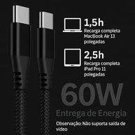 Cabo USB-C 2 metros Tipo C Turbo 60W Ultra Rapido Nylon Trançado e Reforçado Android e Iphone Notebook Tablet Qualidade Premium Carregamento Transferência de Dados - imagem 4