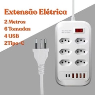 Régua de Extensão Premium: 6 Tomadas, 4 USB-A e 2 USB-C - 2m - imagem 3