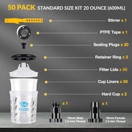 YUZES Sistema de Copos para Mistura de Tinta 20 oz (600 ml) - 50 Revestimentos + Tampas + Acessórios - imagem 3
