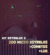 Kit 200 Adesivos Fotoluminescentes Estrelas, Lua e Cometas Neon - Brilham no Escuro com Qualidade Premium - imagem 5