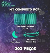 Kit 200 Adesivos Fotoluminescentes Estrelas, Lua e Cometas Neon - Brilham no Escuro com Qualidade Premium - imagem 3