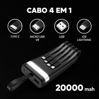 Power Bank 20000mAh: Carregador Portátil Turbo com 4 Cabos Embutidos e Carga Rápida - imagem 5