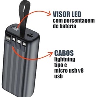 Carregador Portátil Power Bank Turbo 20000mAh Sem Fio Universal c/ 4 Cabos Integrados, Visor LED e Lanterna - imagem 5