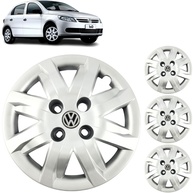 Jogo 4 Calotas Aro 13 VW Gol G5/G6 2009-2014 Grid Prata c/ Adesivo Logo Resinado - imagem 1