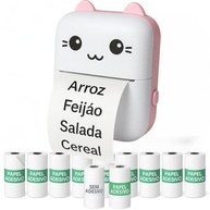 Mini impressora térmica portátil (Rosa) sem fio 200dpi + 10 rolos papel adesivo térmico e 1 rolo comum 57 * 30mm impressão bluetooth para fotos scanners, etiquetas - imagem 2