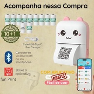 Mini impressora térmica portátil (Rosa) sem fio 200dpi + 10 rolos papel adesivo térmico e 1 rolo comum 57 * 30mm impressão bluetooth para fotos scanners, etiquetas - imagem 3