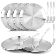 Conjunto de 6 Pratos de Aço Inoxidável 304 - 20cm | Resistentes, Seguros e Reutilizáveis para Crianças e Família - imagem 1