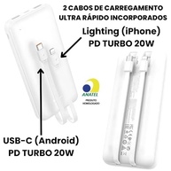 Power Bank 10000mAh Turbo 20W: Carregador Portátil com Cabos Embutidos Tipo C e iPhone - imagem 3