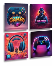Quadro Placa Decorativa Gamer Futurista 20x20cm - Kit com 4 Peças para Quarto - imagem 1