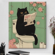 Arte de Parede Gato Engraçado em Tela 20x25cm - Decoração Estética para Banheiro e Apartamento - imagem 1