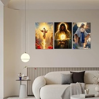Tríptico de Luz Sagrada - 3 Peças com Figuras Celestiais | Arte Espiritual 20x30cm - imagem 4