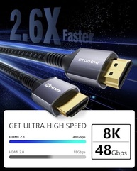 Cabo HDMI 2.1 Stouchi 10FT Certificado 48Gbps 8K@60Hz - Ultra Alta Velocidade para PS5, Mac Mini M4, TVs UHD - imagem 3