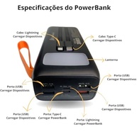 Power Bank 30000mAh 22.5W: Bateria Portátil com Display Digital e Lanterna (Preto) - imagem 3