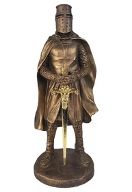 Cavaleiro Medieval Ordem dos Templários Ouro Envelhecido 23cm - Estátua em Resina Colecionável - imagem 1