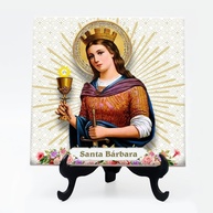 Quadro Azulejo com Suporte Fé Santa Bárbara 24 - Decore com Fé e Estilo - imagem 1
