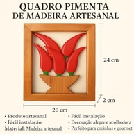 Quadro Decorativo Artesanal em Madeira com Pimentas Vermelhas - 24x20 cm | Decoração Rústica para Cozinha e Área Gourmet - imagem 4
