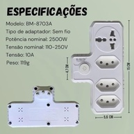 Adaptador Elétrico 4 em 1 com Botão Liga/Desliga: Potência 2500W, Segurança e Eficiência para Casa e Trabalho - imagem 4