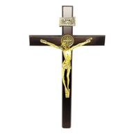 Crucifixo de Madeira São Bento 26 cm - Decoração Sagrada para Porta ou Parede - imagem 1