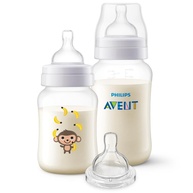 Kit Mamadeiras Anti-Colic Macaco Philips Avent 260ml + 330ml + Bico Extra T4 6m+ - imagem 1