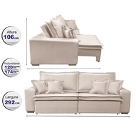 Sofá Cama Retrátil Linho Bege: Conforto Premium 2,92m - imagem 2