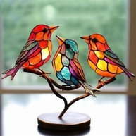 Ornamento Decorativo 2D Pássaros Paradiso - Estilo Vitral em Acrílico e Metal, 18x13cm - imagem 2