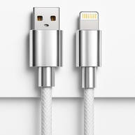 Cabo USB Turbo 2m Nylon Trançado Branco - Carregamento Rápido para iPhone 14/13/12/11/SE e Mais - imagem 1