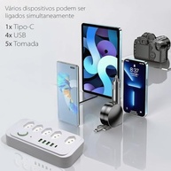 Régua de Energia Inteligente: 5 Tomadas, 4 USB + 1 Tipo-C, Cabo 2m, 2500W - imagem 3