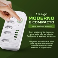 Régua de Energia Inteligente: 5 Tomadas, 4 USB + 1 USB-C, 2m, 2500W Bivolt - imagem 4