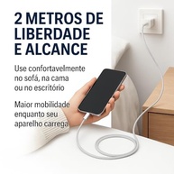 Cabo USB Turbo 2m Nylon Trançado Branco - Carregamento Rápido para iPhone 14/13/12/11/SE e Mais - imagem 4