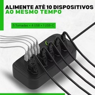 Extensão Inteligente: 5 Tomadas, 4 USB + 1 Tipo-C, 2m, 2500W Bivolt com Proteção - imagem 3