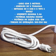 Filtro de Linha Premium 5 Tomadas + USB/Tipo-C Bivolt 2m: Proteção e Conectividade Total! - imagem 5