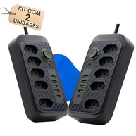 KIT 2x Régua de Energia 5 Tomadas + 4 USB + 1 USB-C 2m 2500W Preto - imagem 3