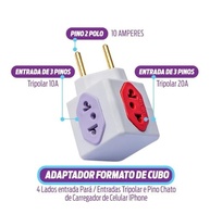 Kit 3 Adaptadores Tomada Benjamim Power Cubo 4 Entradas 10A/20A Bivolt - Complete Store® - imagem 3