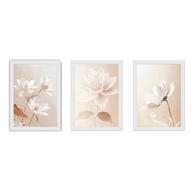 Kit 3 Quadros Decorativos 18x24 cm - Flores Bege com Vidro e Moldura Preta - imagem 5