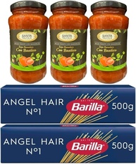 Kit 3 molhos Italianos SANTA TAVOLA Basilico 400g cada + 2 Macarrão N.1 ANGEL HAIR BARILLA 500g cada - imagem 1